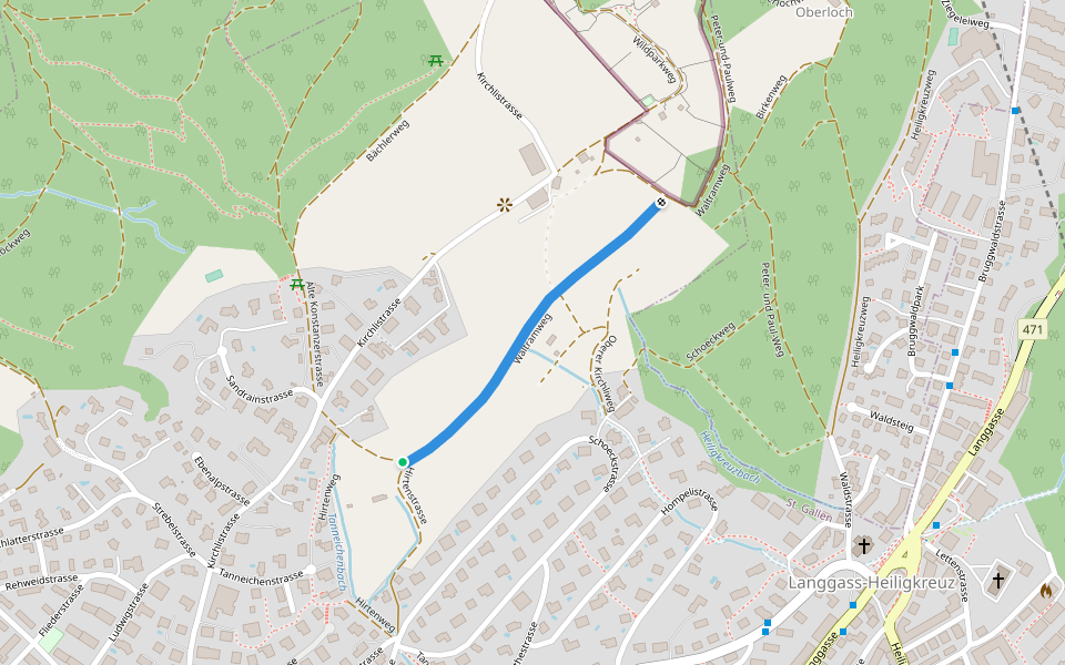 Waltramweg walking route map in St. Gallen