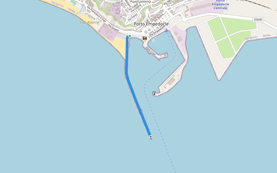 Banchina di Ponente walking route map in Porto Empedocle