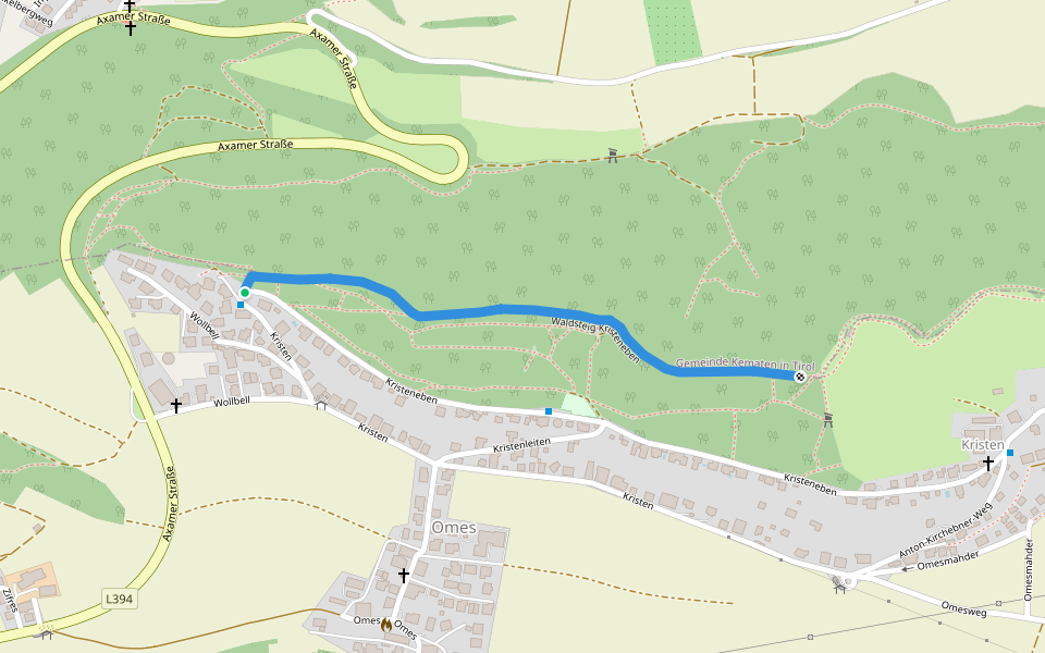Waldsteig Kristeneben walking route map in Axams