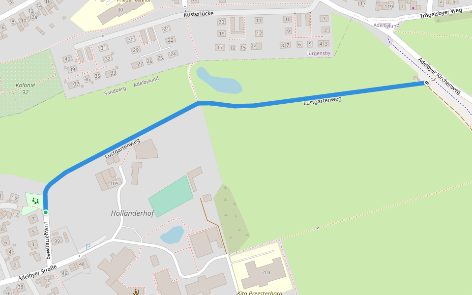 Lustgartenweg walking route map in Flensburg