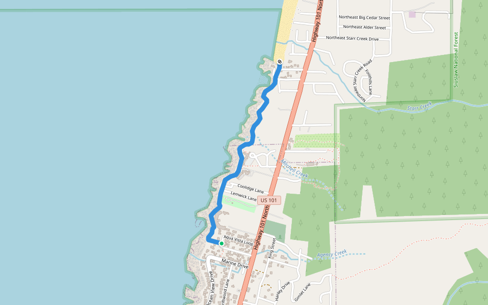 Oregon Coast Trail #804 walking route map in Yachats