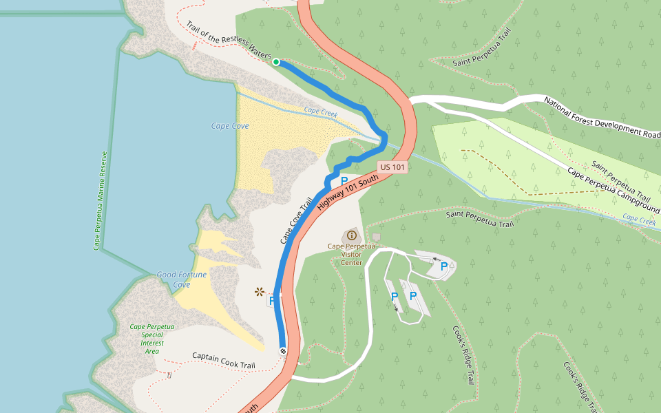 Cape Cove Trail walking route map in Yachats