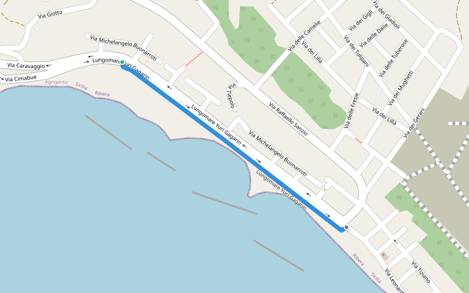 Lungomare Yuri Gagarin walking route map in Seccagrande