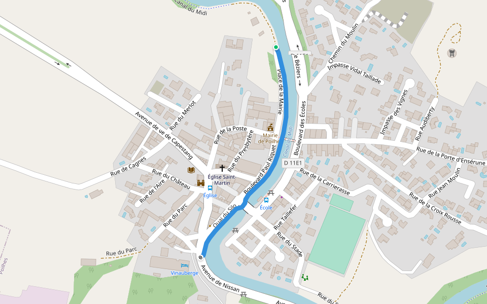 Quai du Silo walking route map in Poilhes