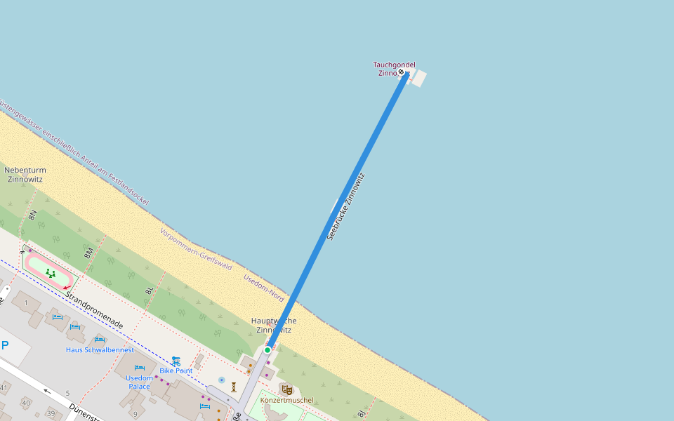 Seebrücke Zinnowitz walking route map in Zinnowitz