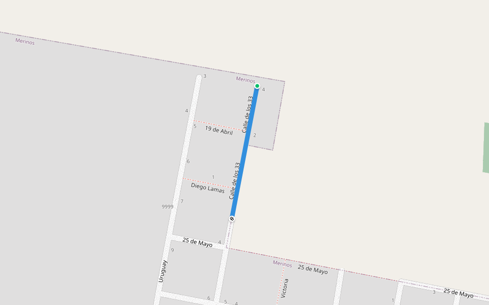 Calle de los 33 walking route map in Merinos