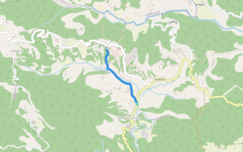 Gamde to Bhittekuna walking route map in Pauwegaude