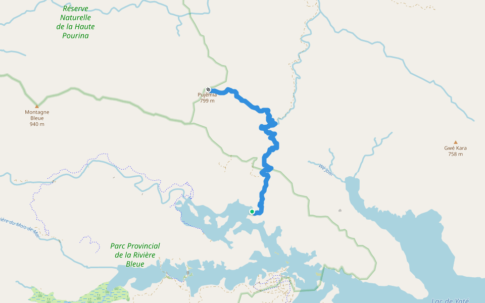 Chemin vers le Poudjemia walking route map in Ouinne