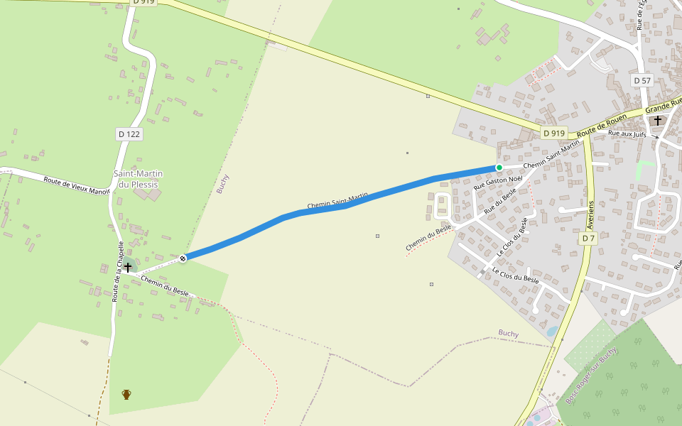 Chemin Saint-Martin walking route map in Buchy