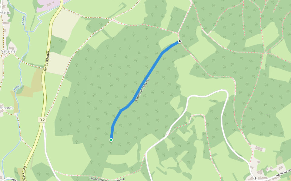 Chemin de Long Bois walking route map in Anost