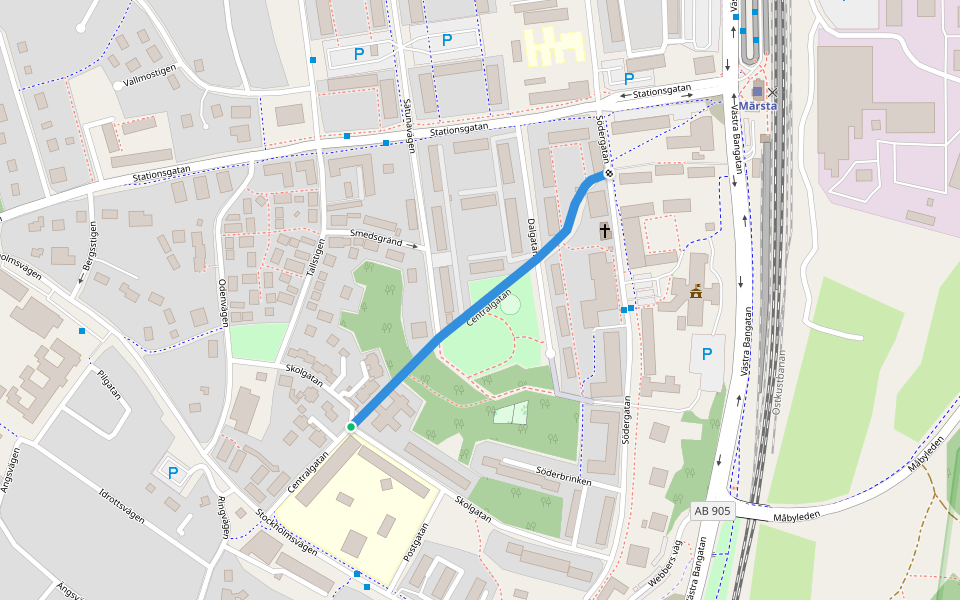 Centralgatan walking route map in Märsta