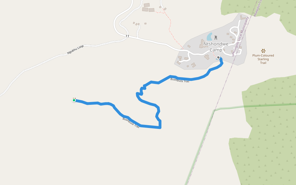 Bushbuck Trail walking route map in Louwsburg