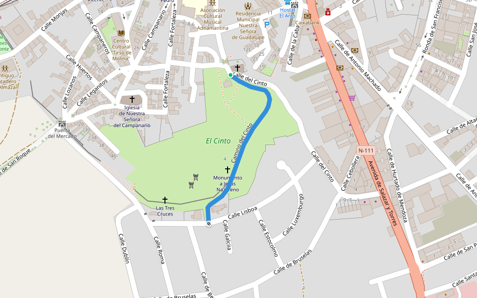 Camino del Cinto walking route map in Almazán