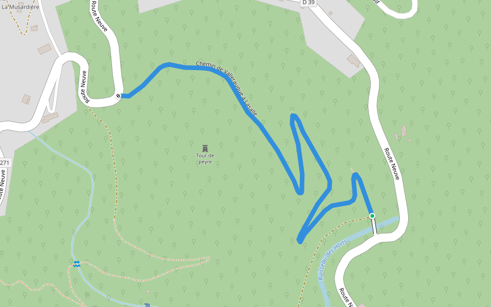 Chemin de Valleraugue a Lasalle walking route map in Soudorgues