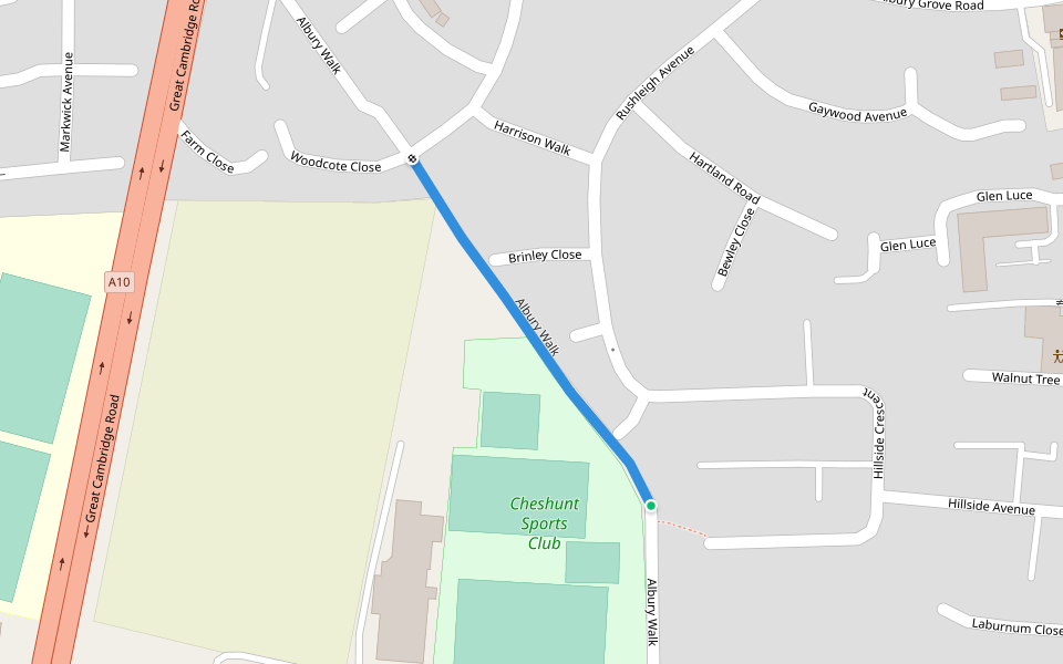 Albury Walk walking route map in Cheshunt