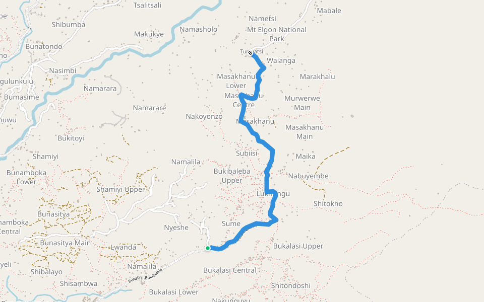 Masakhanu Road walking route map in Bukalasi