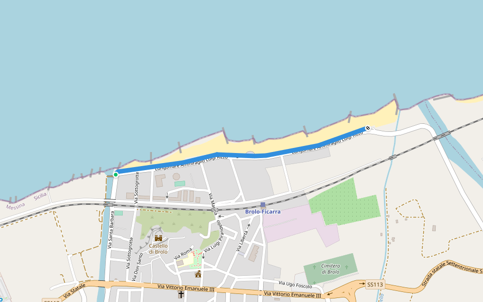 Lungomare di Brolo walking route map in Brolo