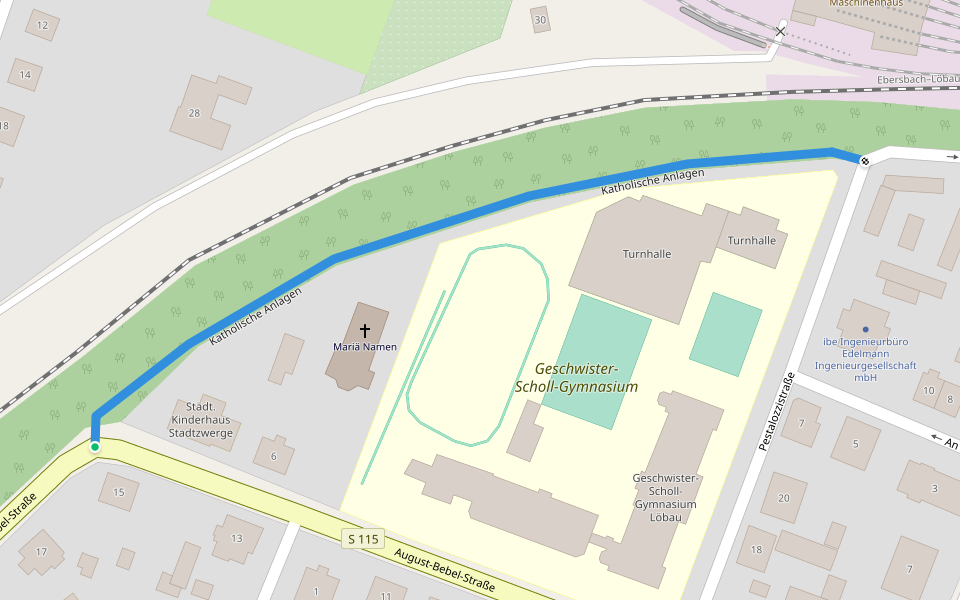 Katholische Anlagen walking route map in Löbau