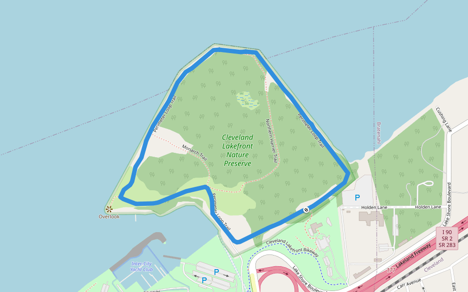 Perimeter Loop Trail walking route map in Cleveland