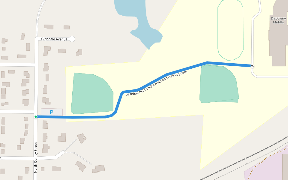 baseball field sevice road and walking path walking route map in Alexandria