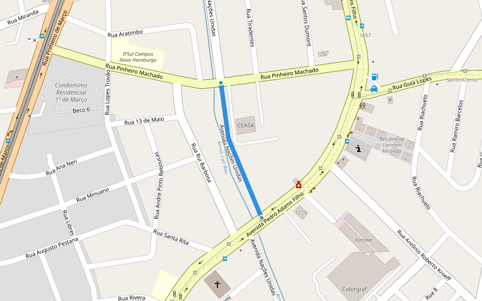 Avenida Nações Unidas walking route map in Novo Hamburgo