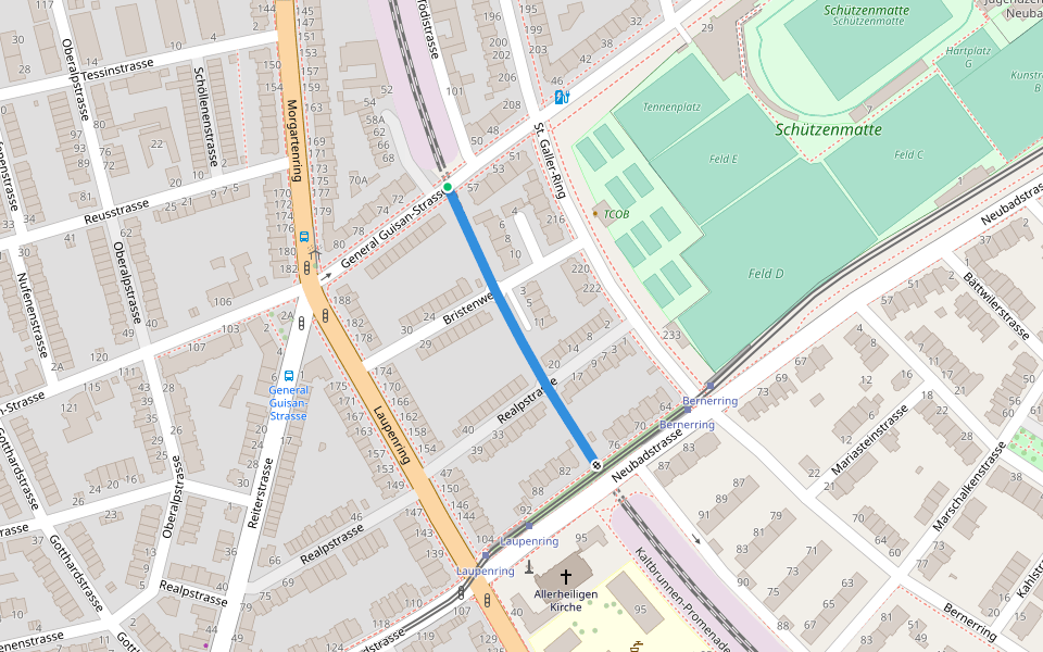 General Guisan-Promenade walking route map in Basel