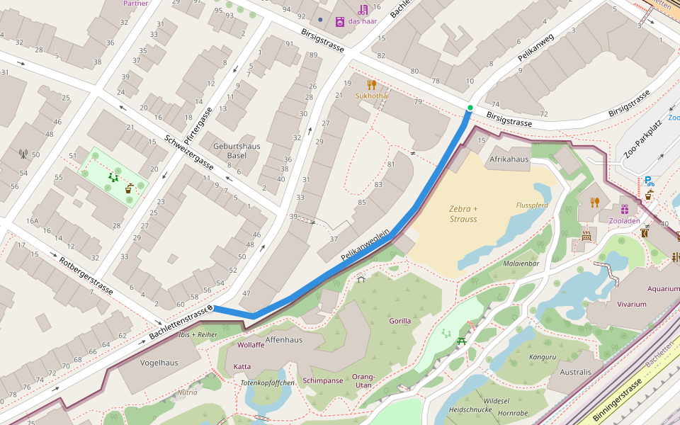 Pelikanweglein walking route map in Basel