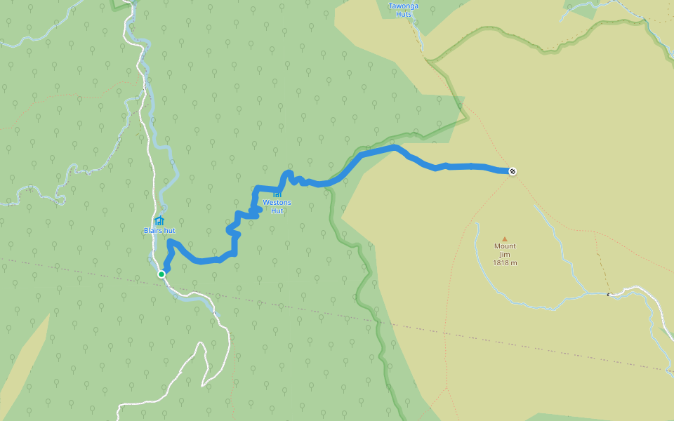 Westons Spur Track walking route map in Falls Creek