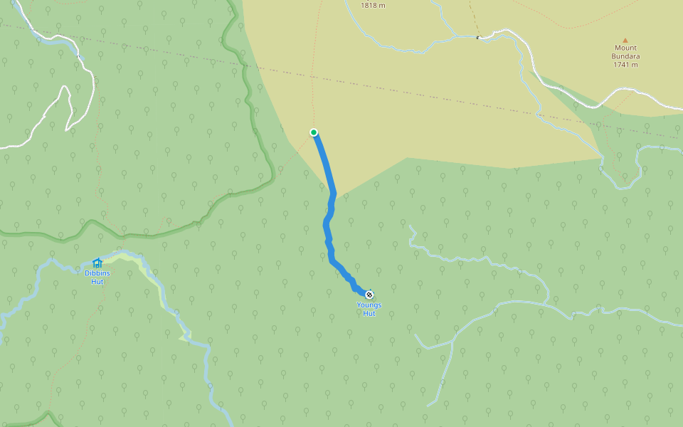 Youngs Hut Track walking route map in Hotham Heights