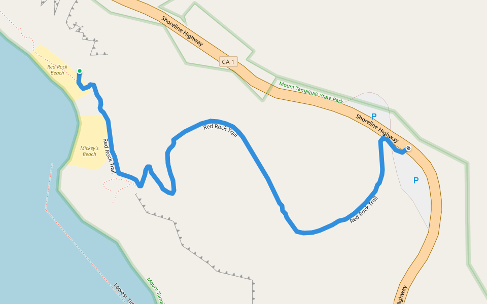 Red Rock Trail walking route map in Stinson Beach
