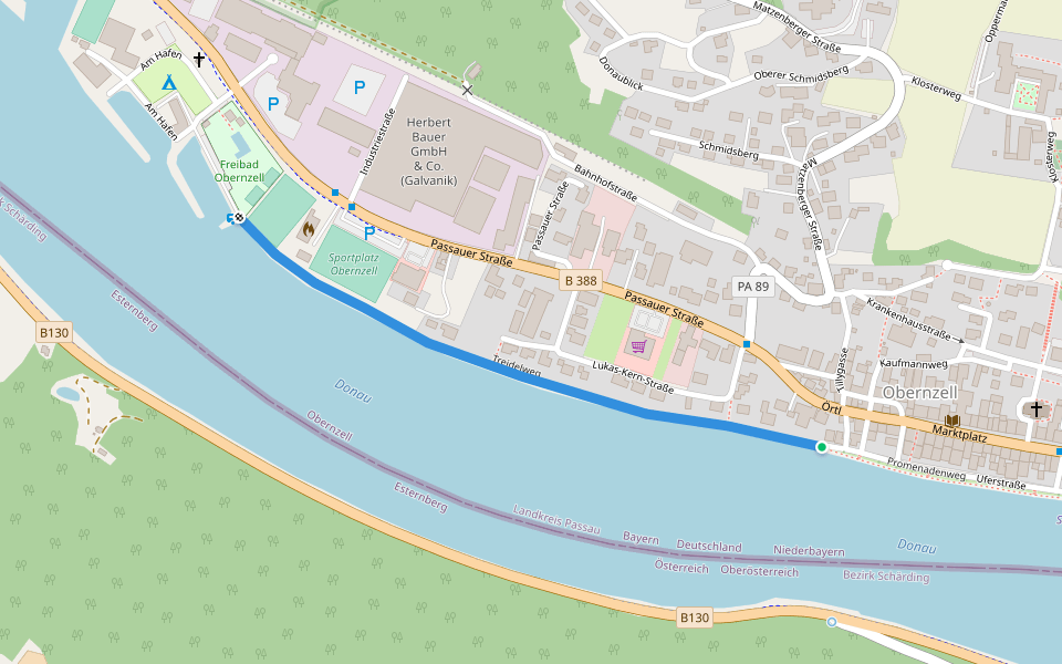 Treidelweg walking route map in Obernzell