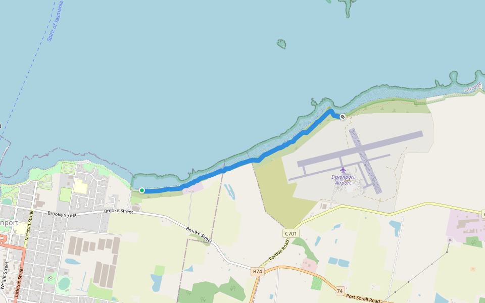 John Palmer Track walking route map in East Devonport