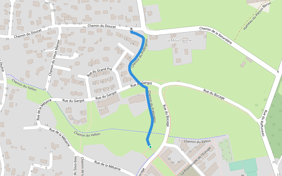 Chemin du Prébigeon walking route map in Orvault