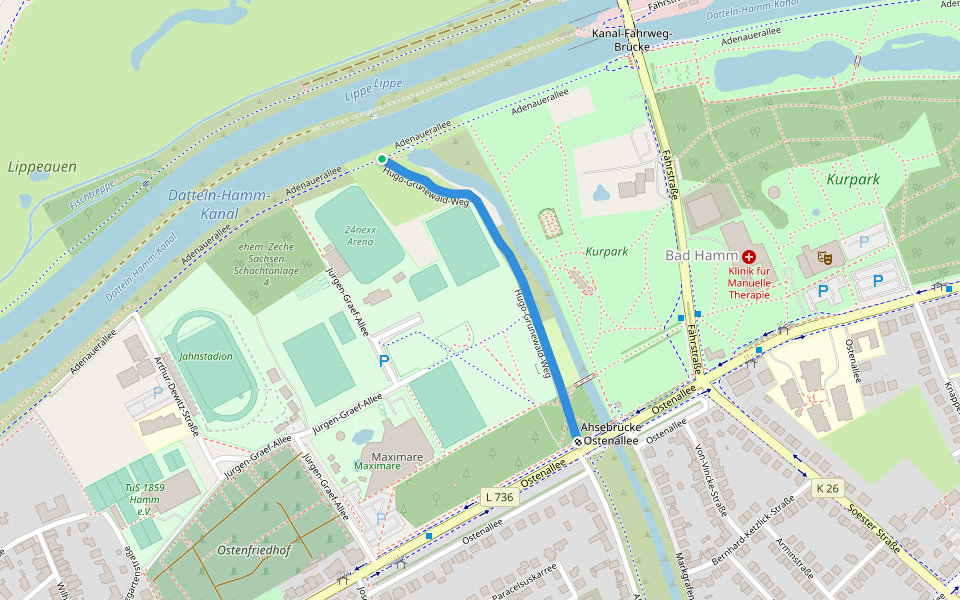 Hugo-Grünewald-Weg walking route map in Hamm
