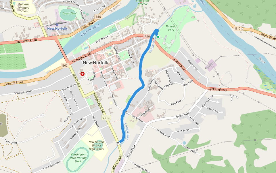 Bicentennial Track walking route map in New Norfolk