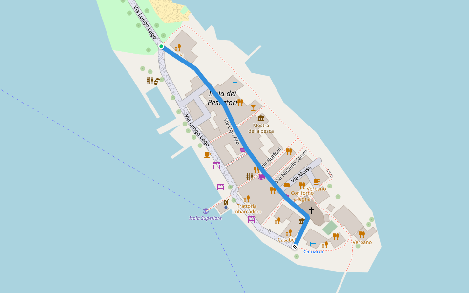 Via Ugo Ara walking route map in Isola Pescatori