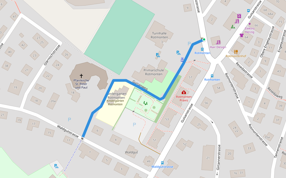 Guisanweg walking route map in St. Gallen