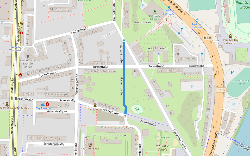 Gartenstraße walking route map in Dessau-Roßlau