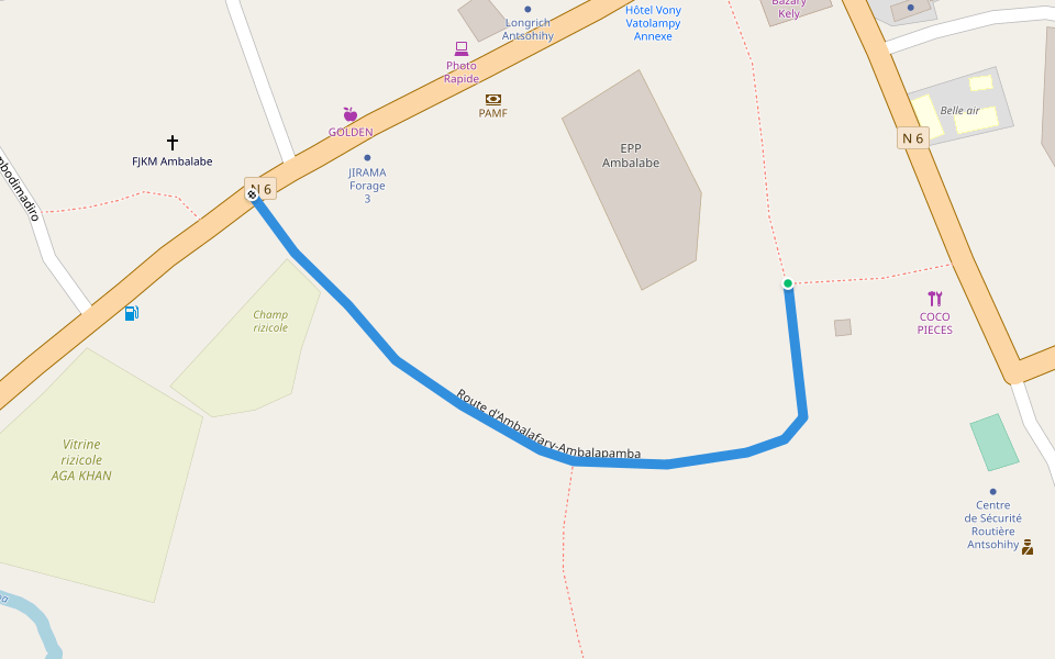 Route d'Ambalafary-Ambalapamba walking route map in Antsohihy