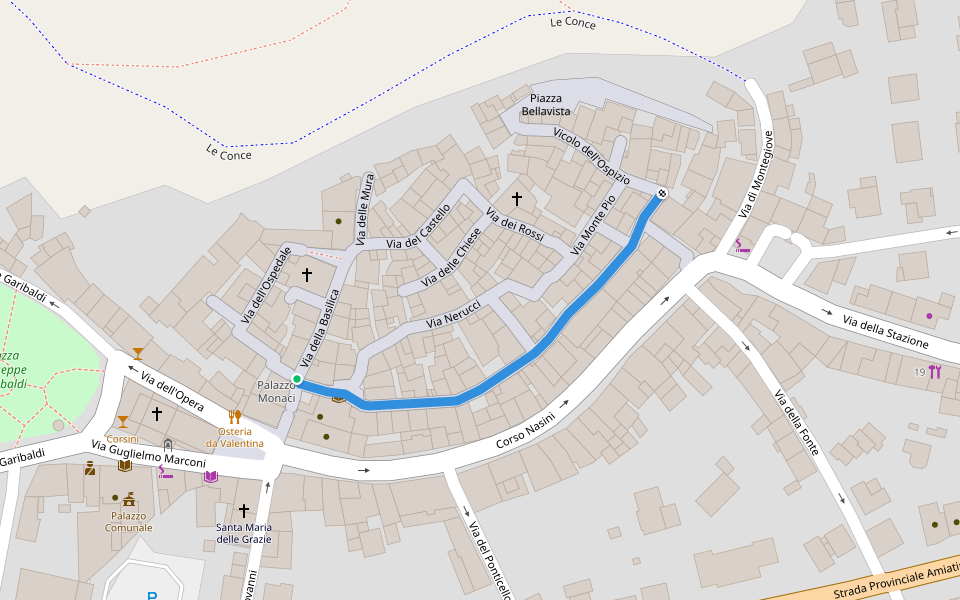 Via La Piana walking route map in Castel del Piano