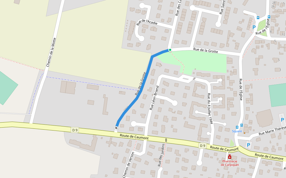 Rue de la Grotte walking route map in Carpiquet