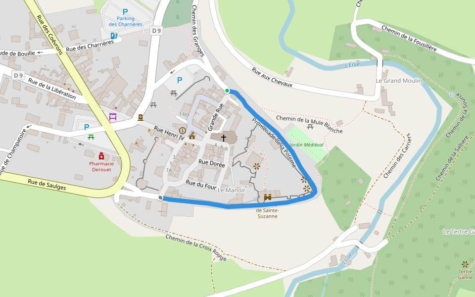 Promenade de la Poterne walking route map in Sainte-Suzanne-et-Chammes