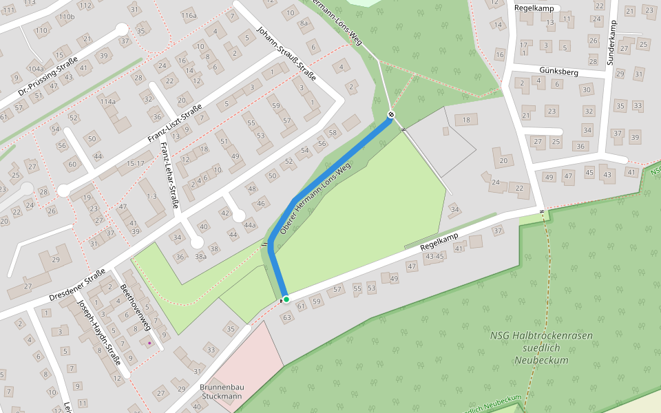 Oberer Hermann-Löns-Weg walking route map in Beckum