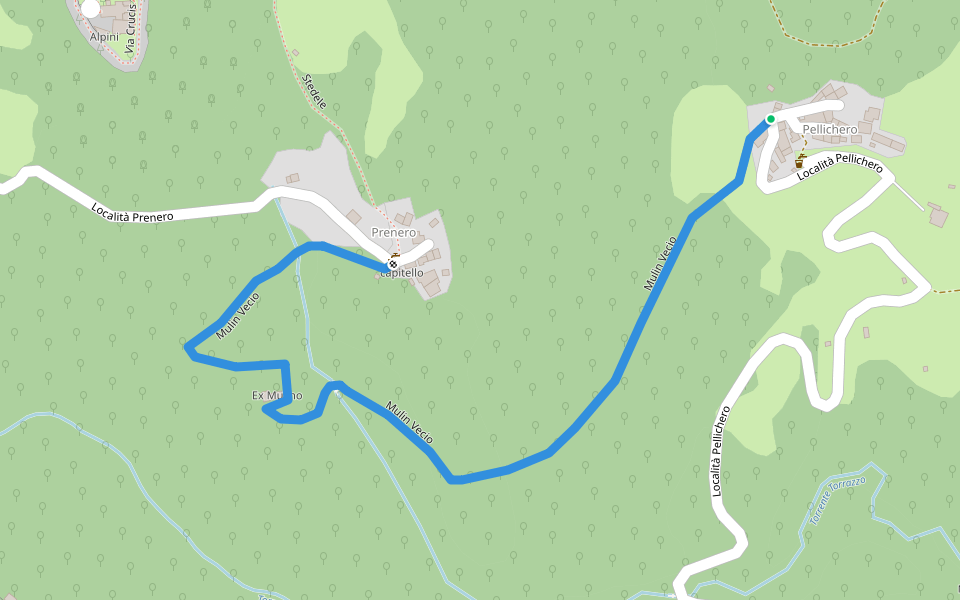 Mulin Vecio walking route map in Pellichero