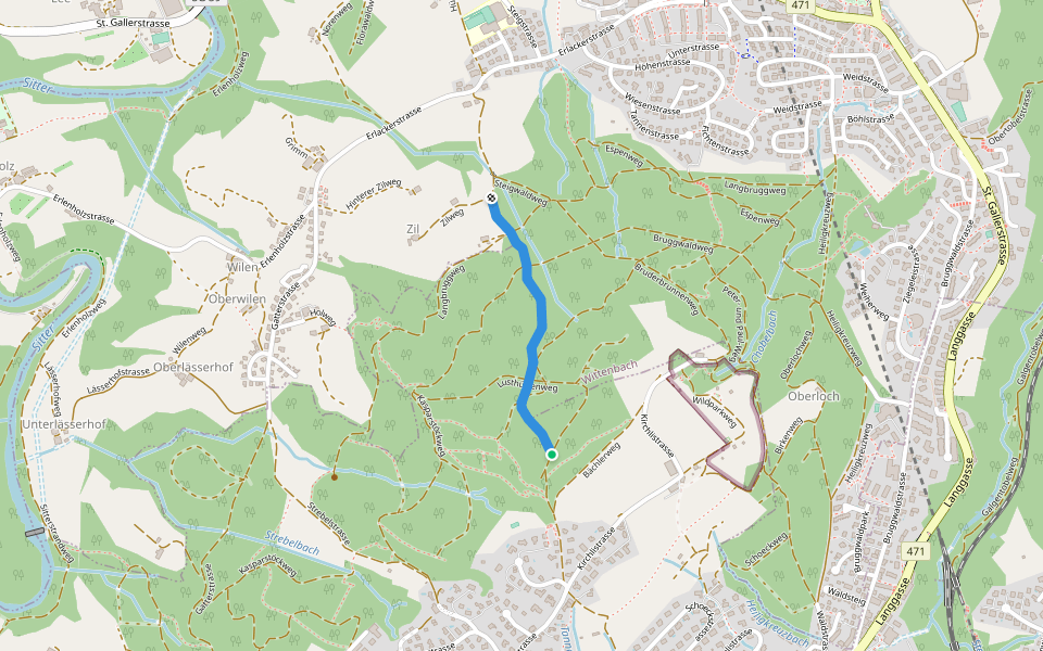 Alte Konstanzerstrasse walking route map in St. Gallen