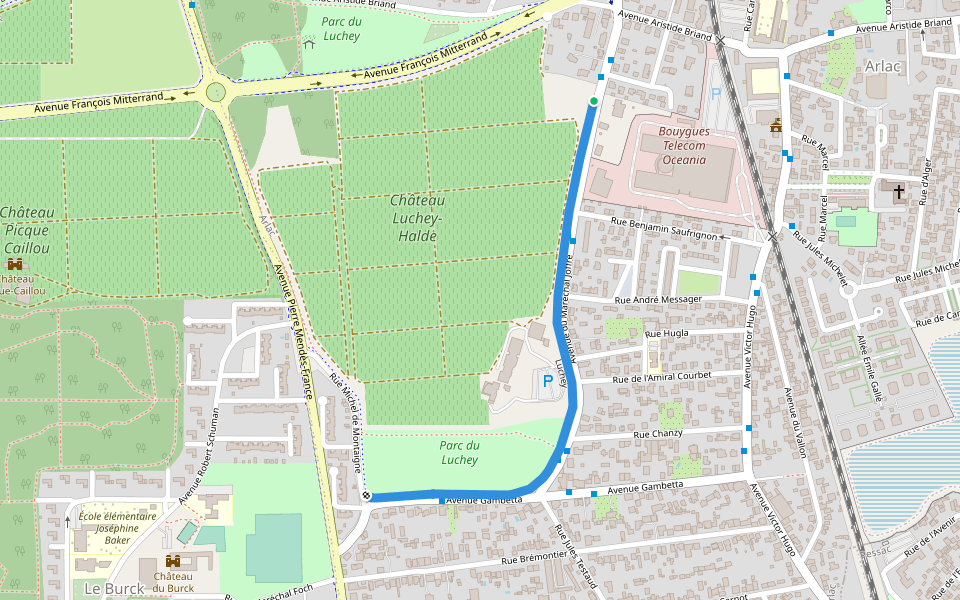 Luchey walking route map in Mérignac