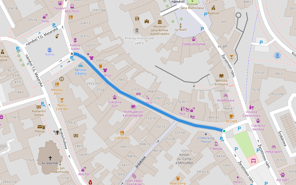 Wilsonova walking route map in Přerov