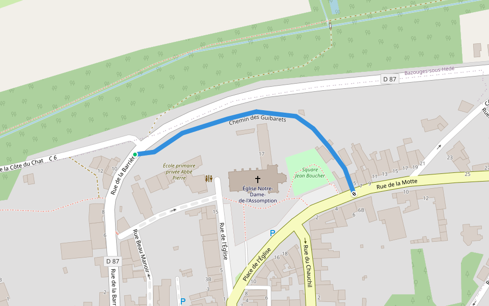 Chemin des Guibarets walking route map in Hédé-Bazouges