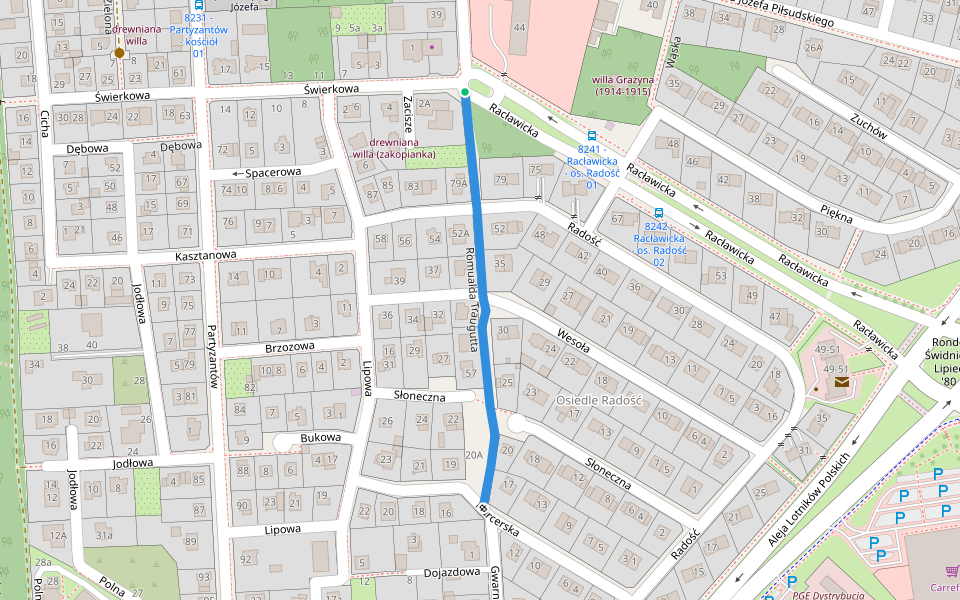 Romualda Traugutta walking route map in Świdnik
