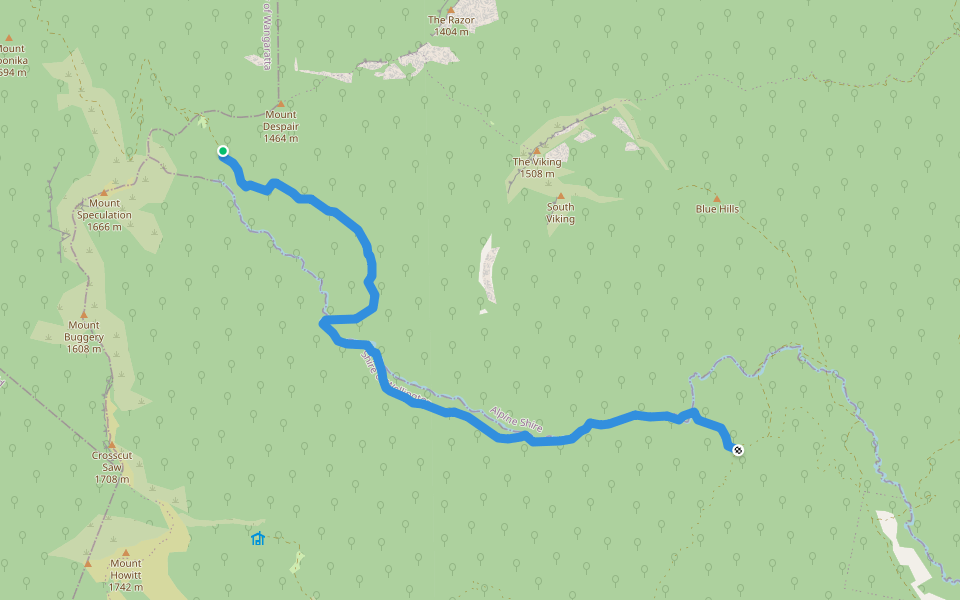 Wonnangatta Track walking route map in Wonnangatta